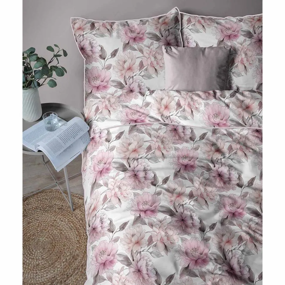 Pościel z perkalu 160 x 200 cm Lame Percale, różowe kwiaty