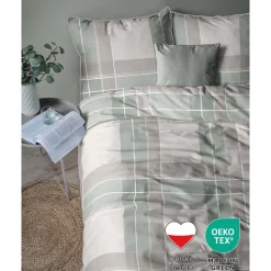 Pościel z perkalu 220 x 200 cm Lame Percale, geometria, zielona