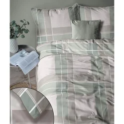 Pościel z perkalu 220 x 200 cm Lame Percale, geometria, zielona