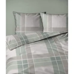Pościel z perkalu 220 x 200 cm Lame Percale, geometria, zielona