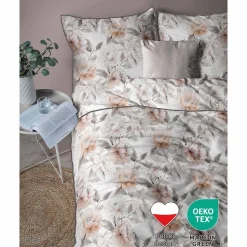 Pościel z perkalu 220 x 200 cm Lame Percale, beżowe kwiaty