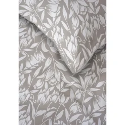 Pościel z perkalu 160 x 200 cm Lame Percale, białe kwiaty, beżowa