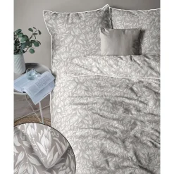 Pościel z perkalu 160 x 200 cm Lame Percale, białe kwiaty, beżowa