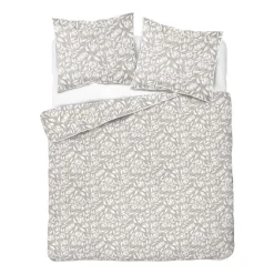 Pościel z perkalu 160 x 200 cm Lame Percale, białe kwiaty, beżowa