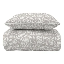 Pościel z perkalu 160 x 200 cm Lame Percale, białe kwiaty, beżowa