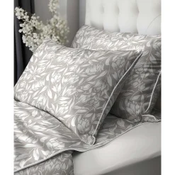 Pościel z perkalu 160 x 200 cm Lame Percale, białe kwiaty, beżowa