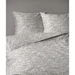 Pościel z perkalu 160 x 200 cm Lame Percale, białe kwiaty, beżowa