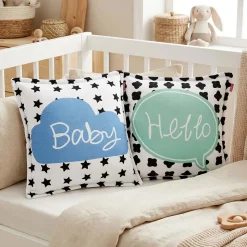 Poduszka Domarex Hello Baby & Love, miętowy nadruk