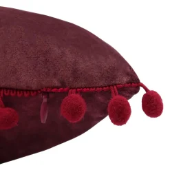 Poduszka z pomponikami Domarex Velvet Pom Poms 40 x 40 cm, velvet, bordowa