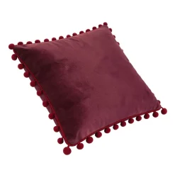Poduszka z pomponikami Domarex Velvet Pom Poms 40 x 40 cm, velvet, bordowa