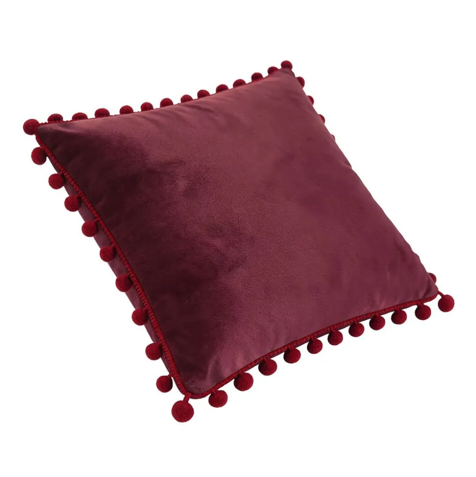 Poduszka z pomponikami Domarex Velvet Pom Poms 40 x 40 cm, velvet, bordowa