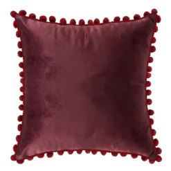 Poduszka z pomponikami Domarex Velvet Pom Poms 40 x 40 cm, velvet, bordowa