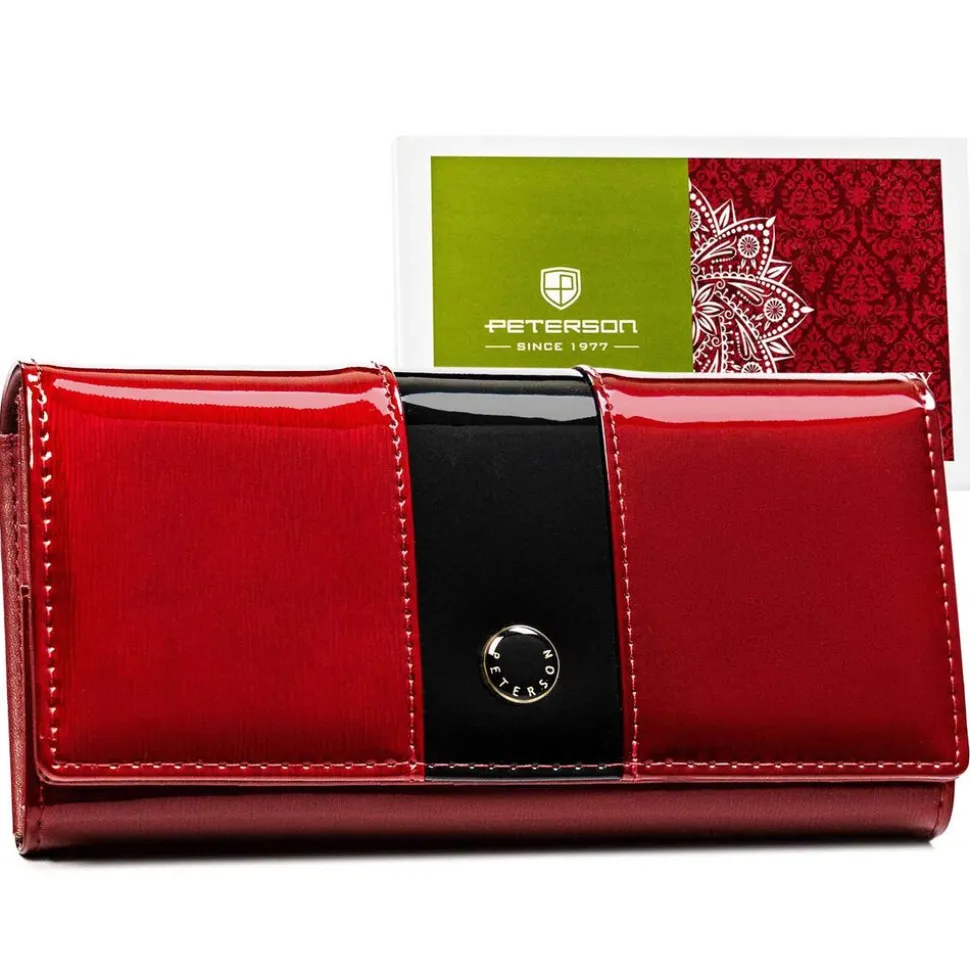 Portfel damski skórzany Peterson, 9,5 x 18,5 x 3,5 cm, RFID, z kieszenią na monety