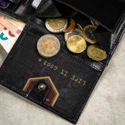 Portfel, etui na karty i brelok zestaw z czarnej skóry naturalnej Peterson