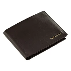 Portfel męski ze skóry bydlęcej Wings, 11 x 13 x 2 cm, RFID, z kieszenią na monety, brązowy