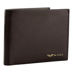 Portfel męski ze skóry bydlęcej Wings, 11 x 13 x 2 cm, RFID, z kieszenią na monety, brązowy