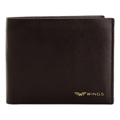 Portfel męski ze skóry bydlęcej Wings, 11 x 13 x 2 cm, RFID, z kieszenią na monety, brązowy