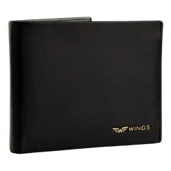 Portfel męski ze skóry bydlęcej Wings, 11 x 13 x 2 cm, RFID, czarny