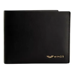 Portfel męski ze skóry bydlęcej Wings, 11 x 13 x 2 cm, RFID, czarny