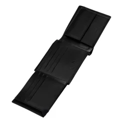 Portfel męski ze skóry bydlęcej Wings, 11 x 13 x 2 cm, RFID, z kieszenią na monety, czarny
