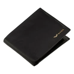 Portfel męski ze skóry bydlęcej Wings, 11 x 13 x 2 cm, RFID, z kieszenią na monety, czarny