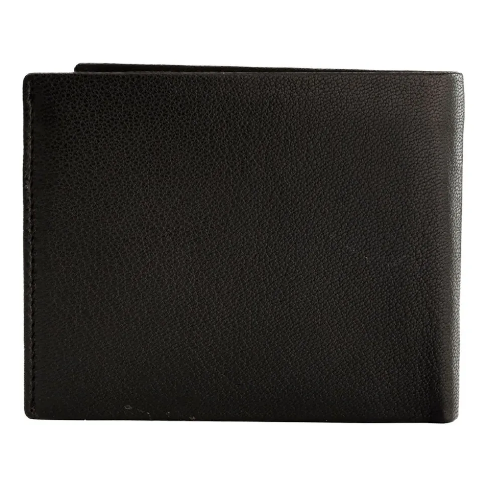 Portfel męski ze skóry koziej Wings, 11 x 13 x 2 cm, RFID, z kieszenią na monety, czarny
