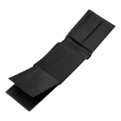 Portfel męski ze skóry koziej Wings, 11 x 13 x 2 cm, RFID, z kieszenią na monety, czarny