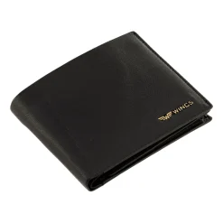 Portfel męski ze skóry koziej Wings, 11 x 13 x 2 cm, RFID, z kieszenią na monety, czarny
