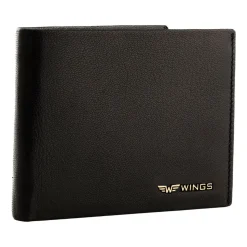 Portfel męski ze skóry koziej Wings, 11 x 13 x 2 cm, RFID, z kieszenią na monety, czarny