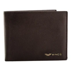 Portfel męski ze skóry koziej Wings, 11 x 13 x 2 cm, RFID, z kieszenią na monety, brązowy