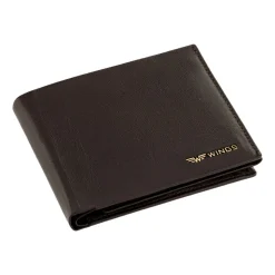 Portfel męski ze skóry koziej Wings, 11 x 13 x 2 cm, RFID, z kieszenią na monety, brązowy