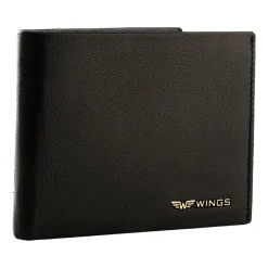 Portfel męski ze skóry koziej Wings, 11 x 13 x 2 cm, RFID, czarny
