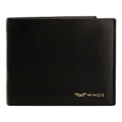 Portfel męski ze skóry koziej Wings, 11 x 13 x 2 cm, RFID, czarny
