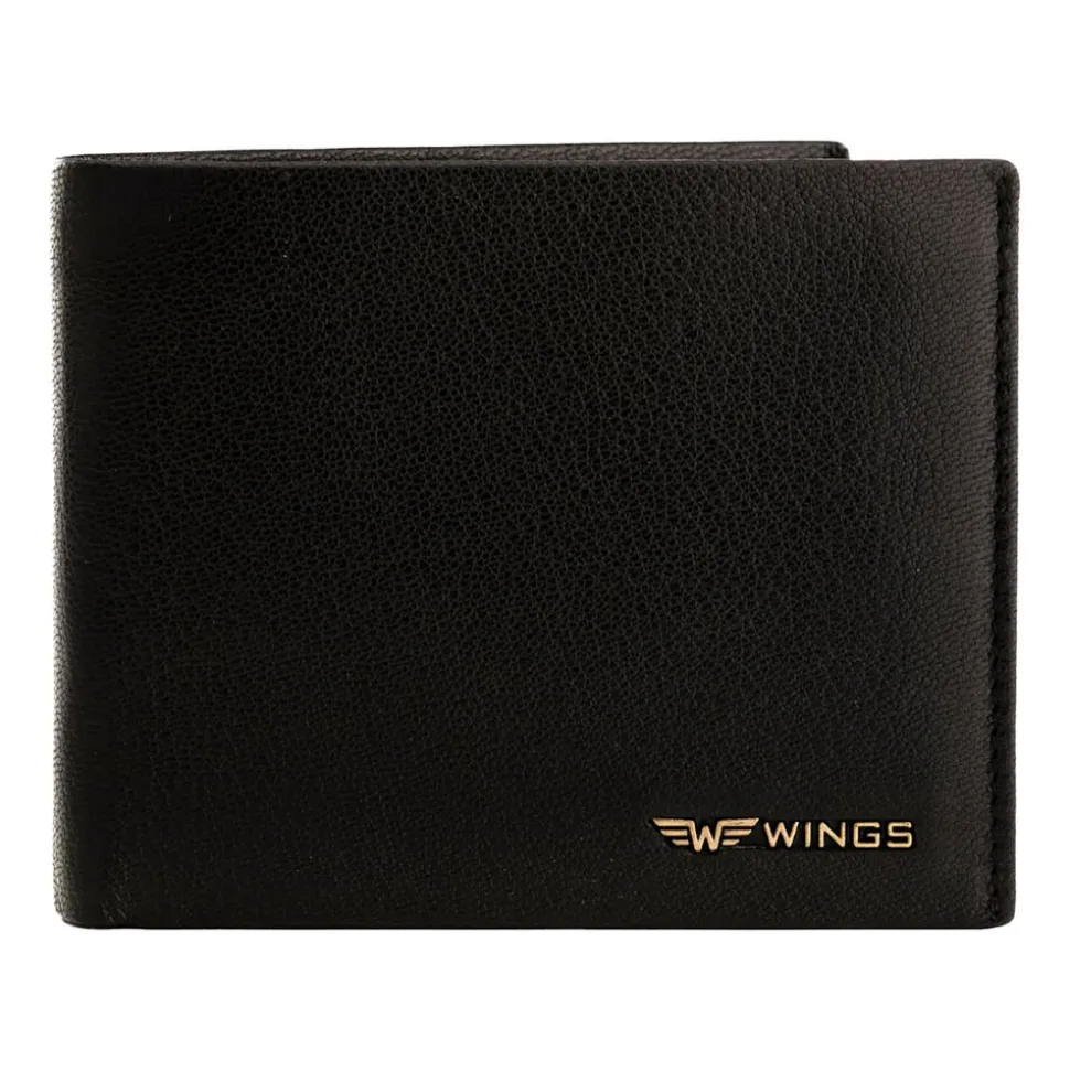 Portfel męski ze skóry koziej Wings, 11 x 13 x 2 cm, RFID, czarny