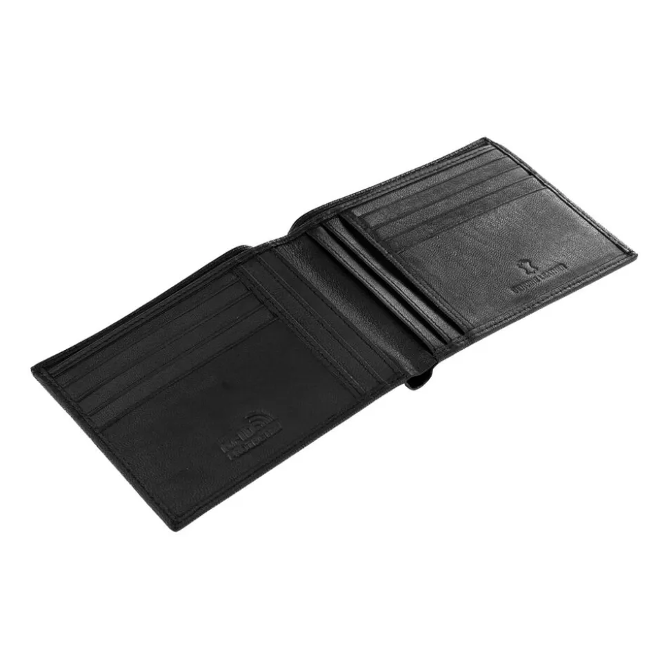 Portfel męski ze skóry koziej Wings, 11 x 13 x 2 cm, RFID, czarny