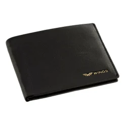 Portfel męski ze skóry koziej Wings, 11 x 13 x 2 cm, RFID, czarny