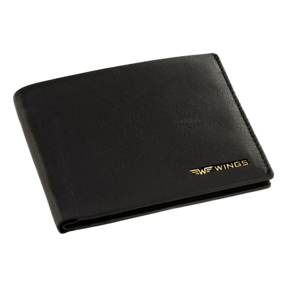 Portfel męski ze skóry koziej Wings, 11 x 13 x 2 cm, RFID, czarny