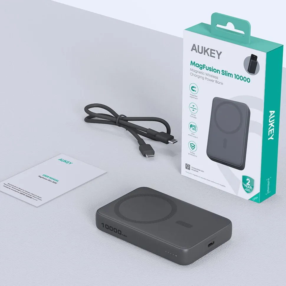 Powerbank Aukey PB-MS04, MagSafe, 10000 mAh, szary