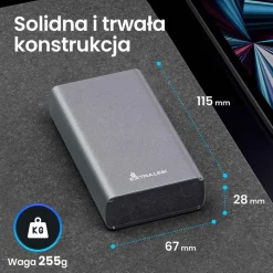Powerbank Extralink EPB-126, 20000 mAh, 45 W, srebrny