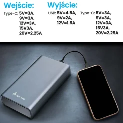 Powerbank Extralink EPB-126, 20000 mAh, 45 W, srebrny