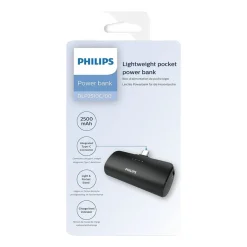 Powerbank Philips DLP2510C/00, USB-C, 2500 mAh, 10 W, czarny