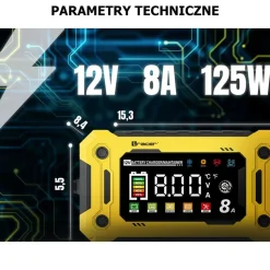 Prostownik automatyczny 12V/8A Tracer DT128, z funkcją diagnozy i regeneracji