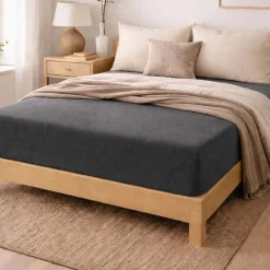 Prześcieradło frotte z gumką 180 x 200 cm Pation Home Luneo, grafitowe