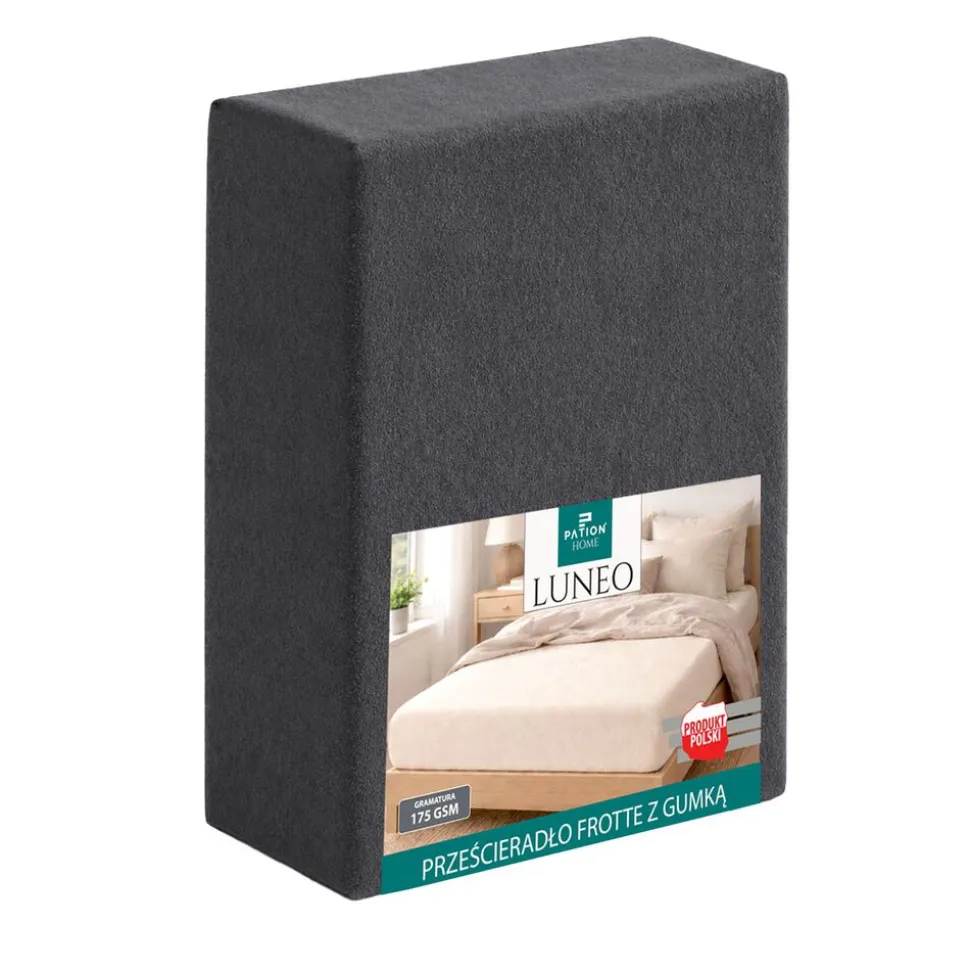 Prześcieradło frotte z gumką 180 x 200 cm Pation Home Luneo, grafitowe