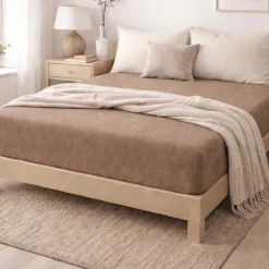 Prześcieradło frotte z gumką 140 x 200 cm Pation Home Luneo, ciemnobeżowe