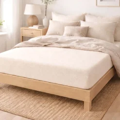 Prześcieradło frotte z gumką 90 x 200 cm Pation Home Luneo, ecru