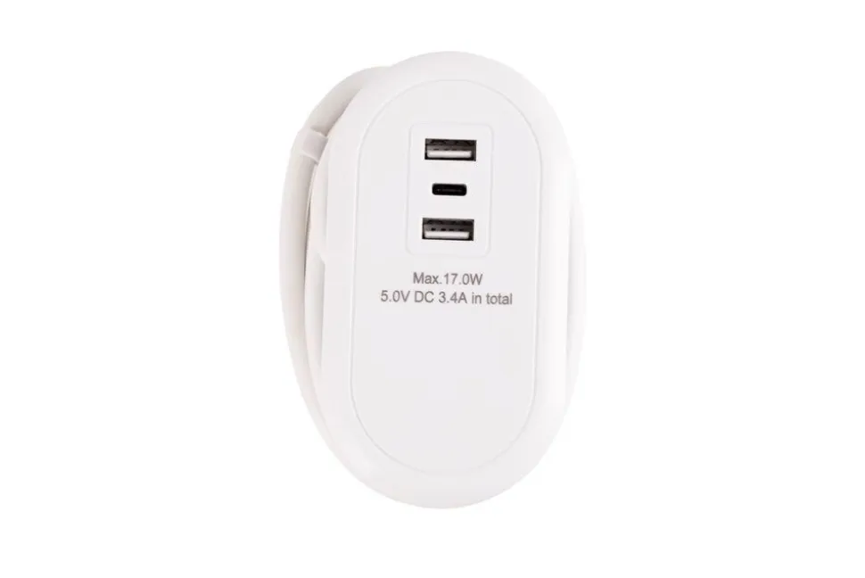 Przedłużacz kostka Hykker, 1 gniazdo, 2 x USB-A, 1 x USB-C