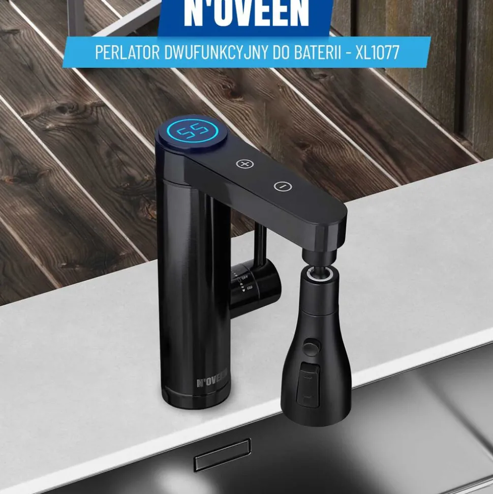 Przedłużka do baterii dwufunkcyjna Noveen XL1077, czarna