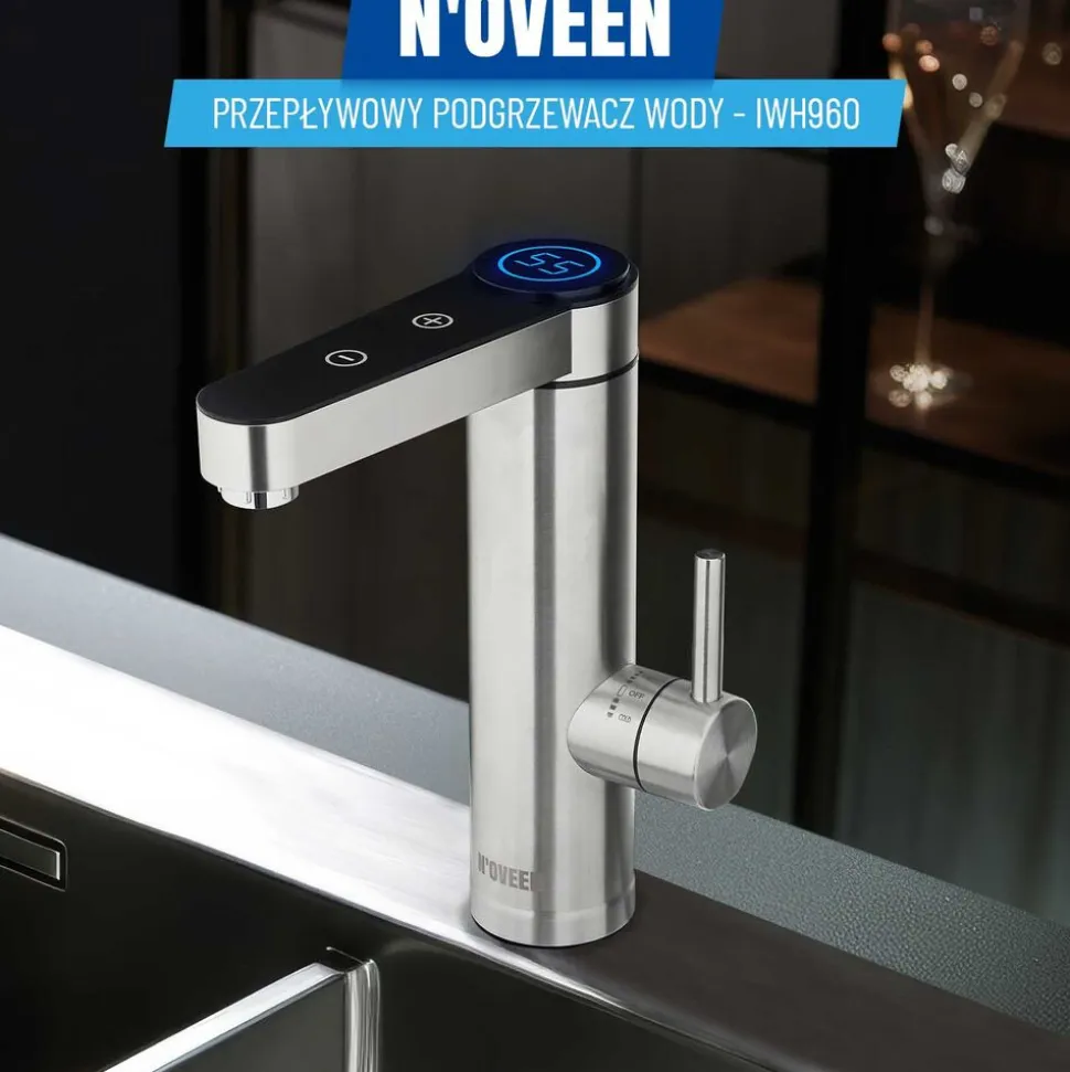 Przepływowy podgrzewacz wody Noveen IWH960 Inox, LED, 2 – 2,5 l/min