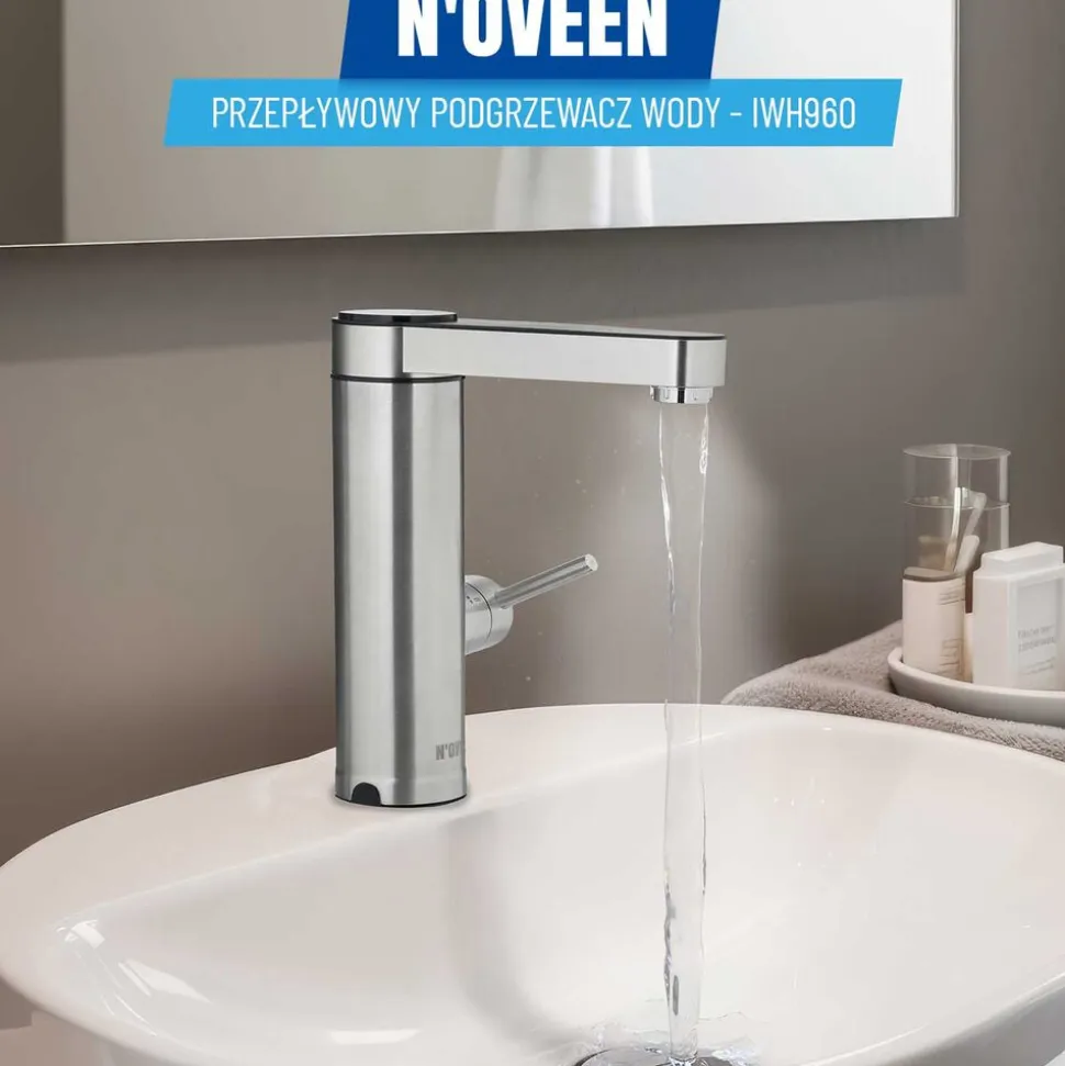 Przepływowy podgrzewacz wody Noveen IWH960 Inox, LED, 2 – 2,5 l/min